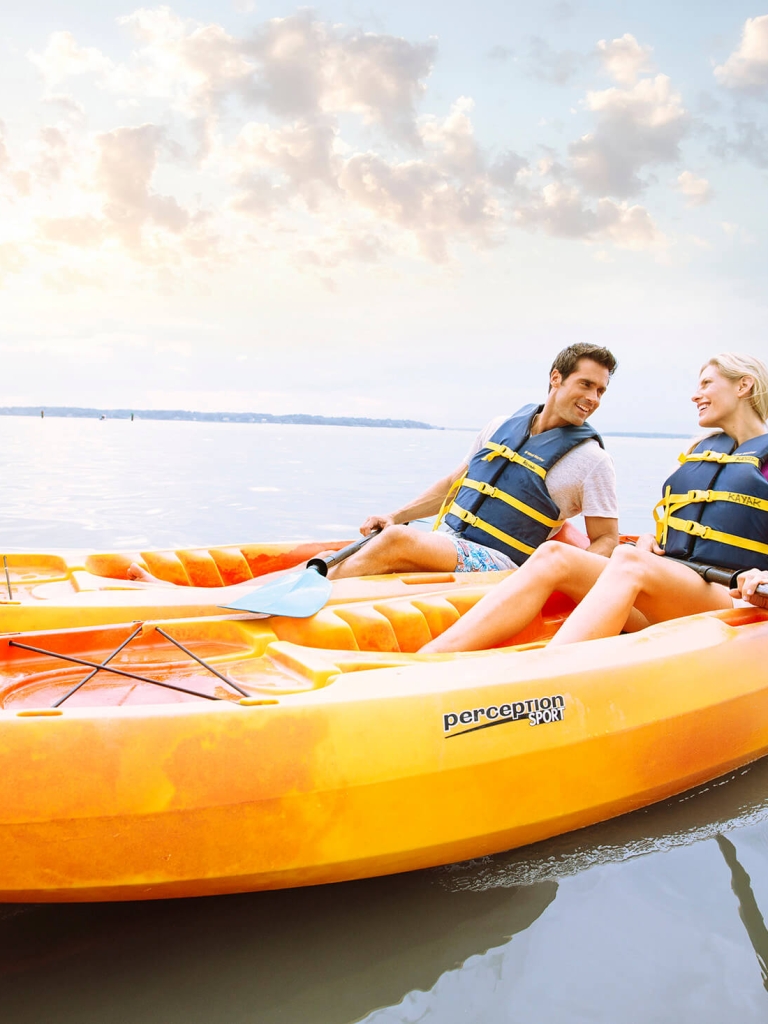 A couple kayaking 