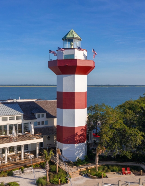 Aerial image of the harbour town lighthouse