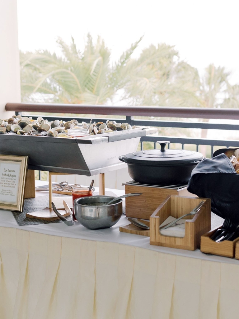 Catering setup with raw oysters and peel & eat shrimp. 